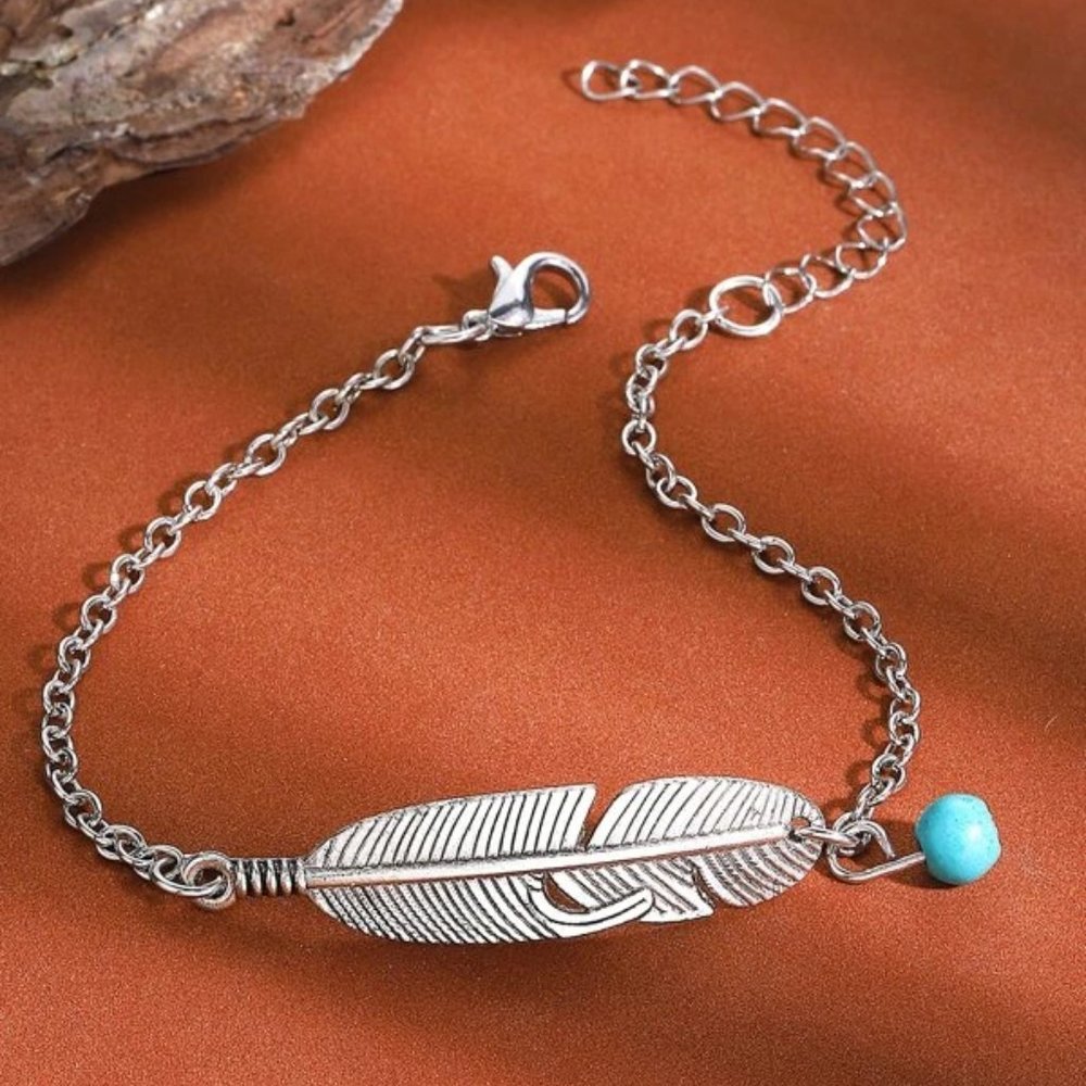 Turquoise feather anklet